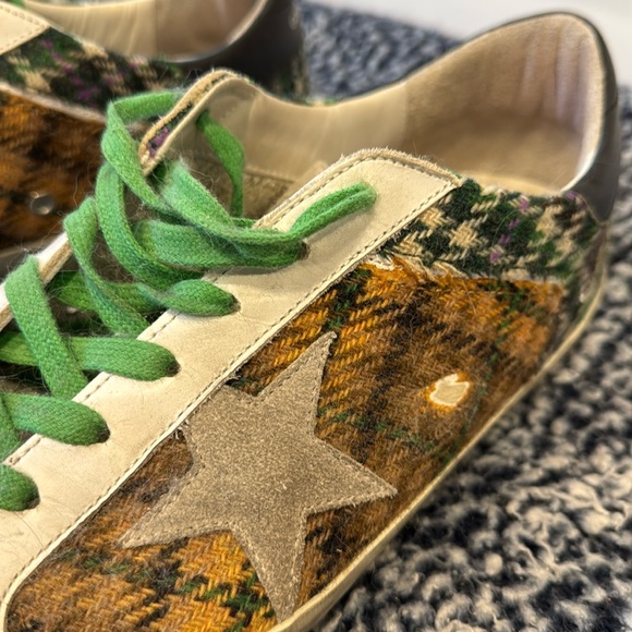 Golden Goose Superstar - plaid design with leather detailing & green laces - Picture 5 of 12